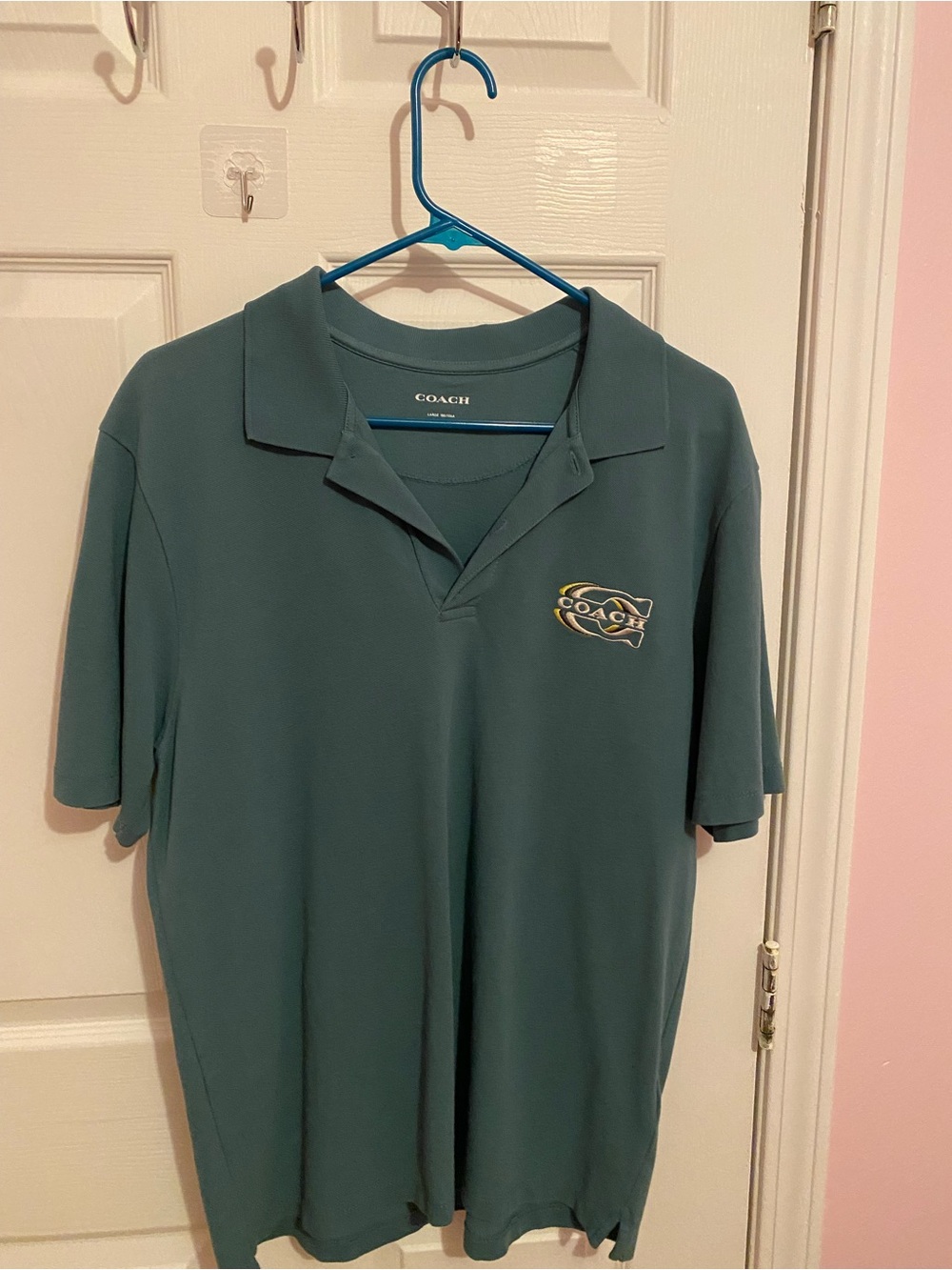 COACH Men's Teal Polo with Small Logo Patch